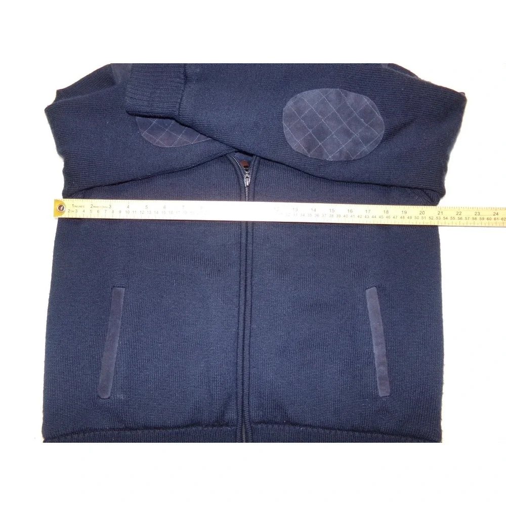 Orvis Navy Blue Merino Wool Full Zip Lined Sweater w/ Suede Accents Men's Size M